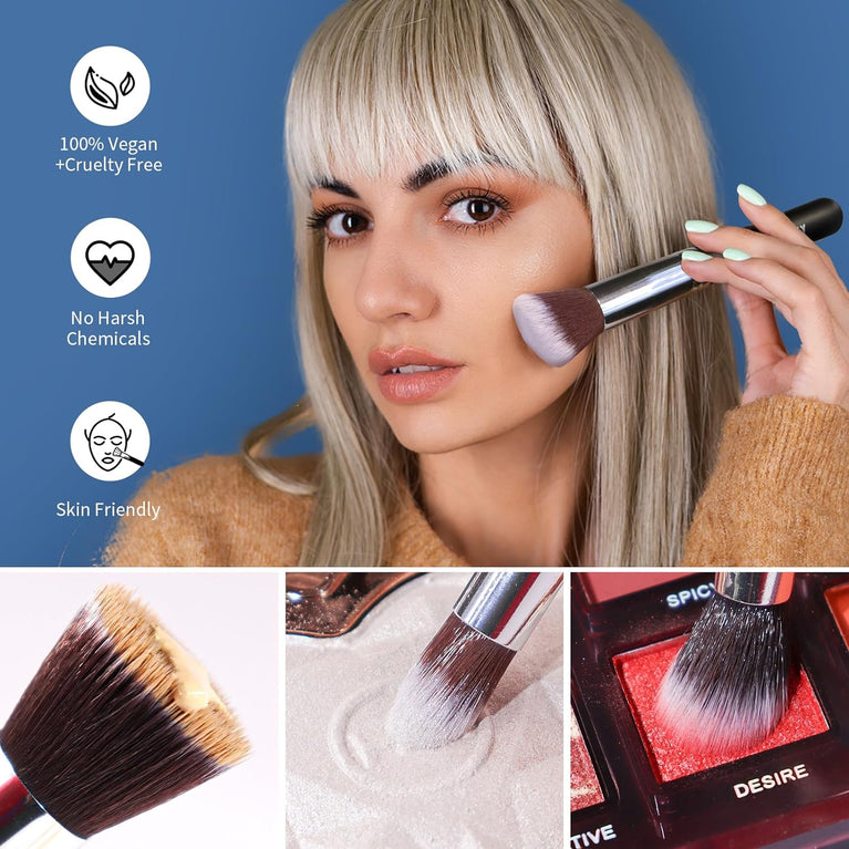 BEAKEY 12-Piece Makeup Brush Set with Blender Sponges - Black/Silver