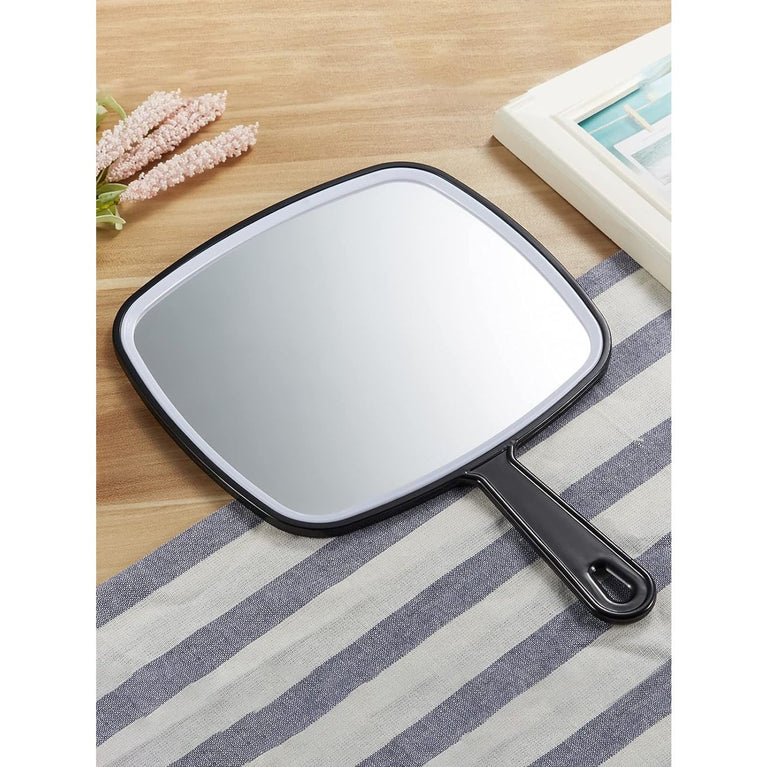 Classic Black Handheld Mirror with Handle, Single-Sided Square Design