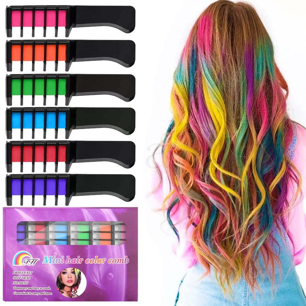 6 Colors Mini Washable Hair Chalk Combs for Kids - Metallic Glitter Hair Dye for Birthday Parties, Cosplay, and Special Events