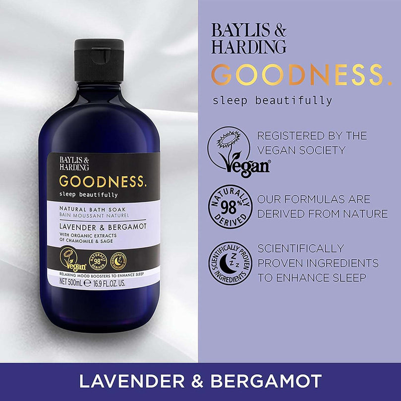 Baylis & Harding Goodness Sleep Lavender & Bergamot Sleep Bath Soak, 500 ml (Pack of 4) - Vegan Friendly