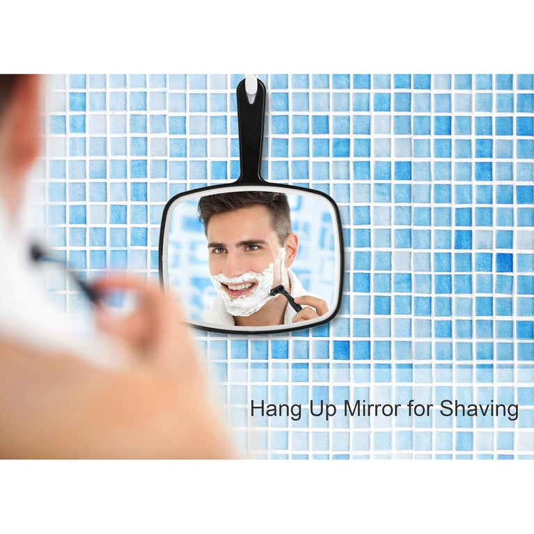 Classic Black Handheld Mirror with Handle, Single-Sided Square Design
