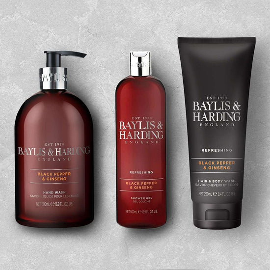 Baylis & Harding Black Pepper & Ginseng Moisturising Shower Gel for Men, 500 ml (Pack of 3) - Vegan Friendly