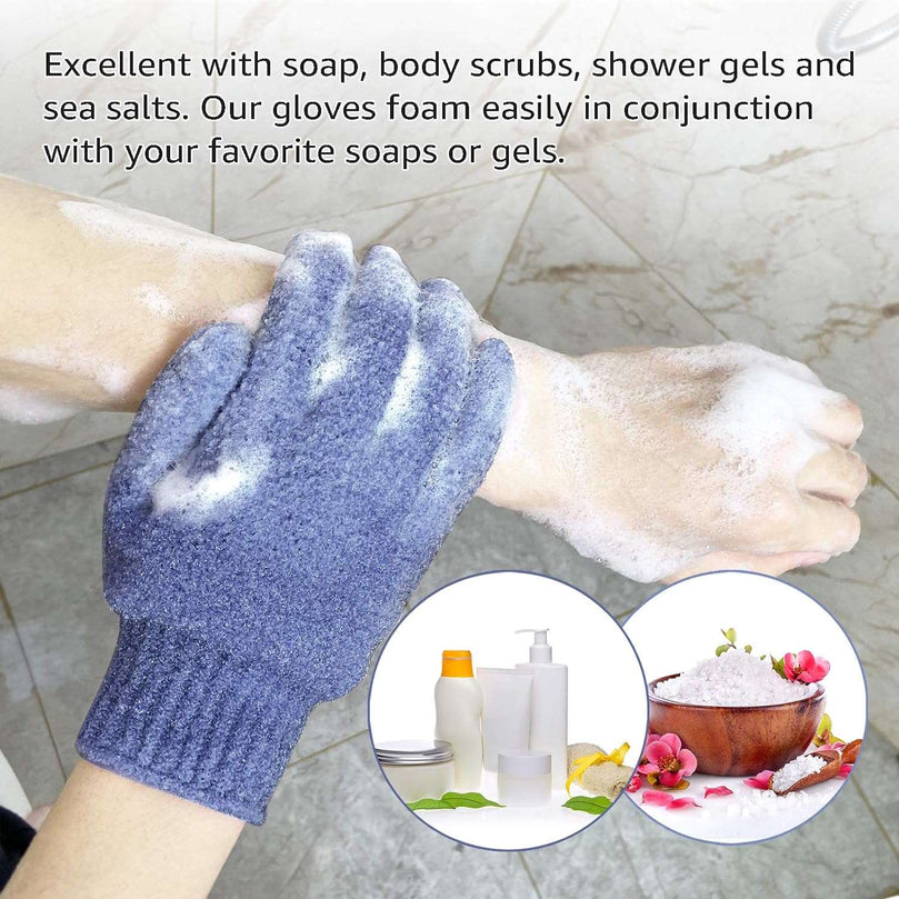 EvridWear Exfoliating Dual Texture Bath Gloves for Shower, Spa, Massage and Body Scrubs, Dead Skin Cell Remover, Gloves with hanging loop (1 Pair Heavy Glove)