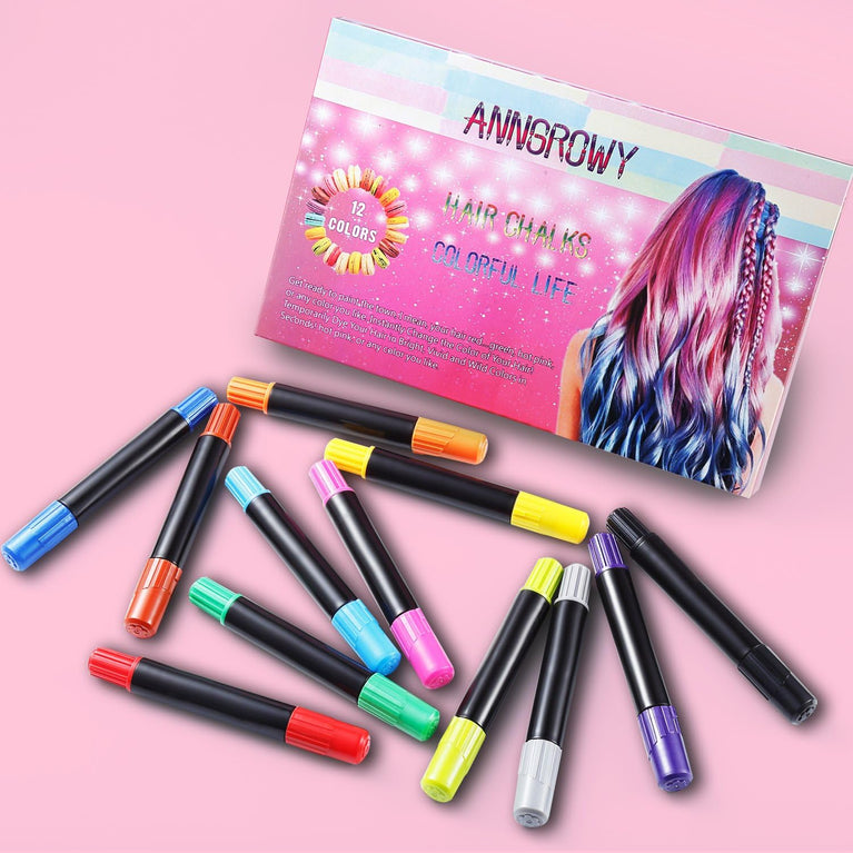 Colorful Hair Chalk Set for Kids and Adults - Temporary Hair Dye Kit with Washable Chalk Pens