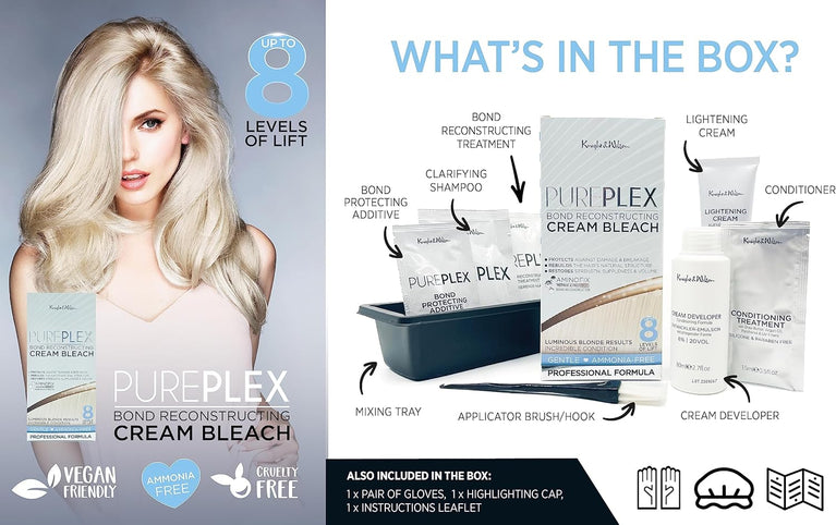 Knight & Wilson Pure Plex Bond Nourishing Hair Bleach Kit with Ammonia Free Formula for Gentle Lightening and Repair