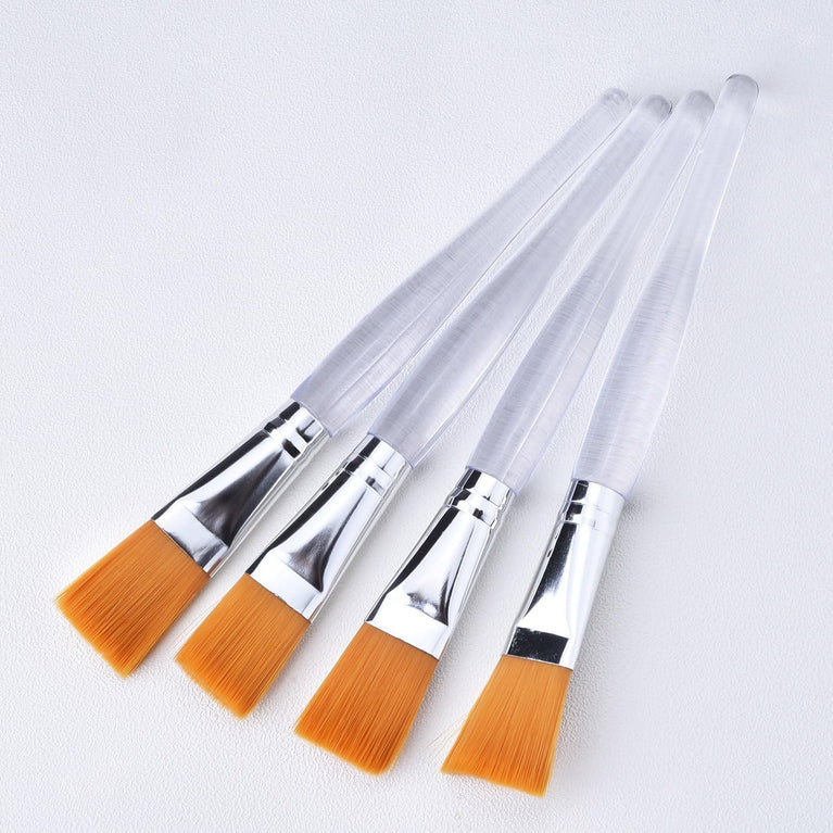 5-Piece Silver Facial Mask Application Brush Set with Clear Plastic Handle & Soft Synthetic Bristles