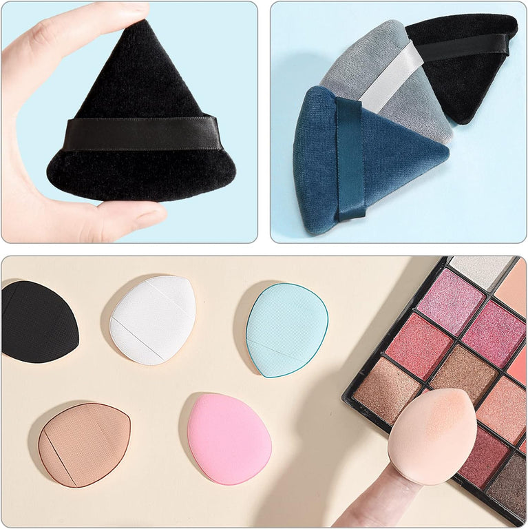 Makeup Powder Puffs, 4 Pack - Triangular, Washable Sponge with Strap for Wet or Dry Cosmetics