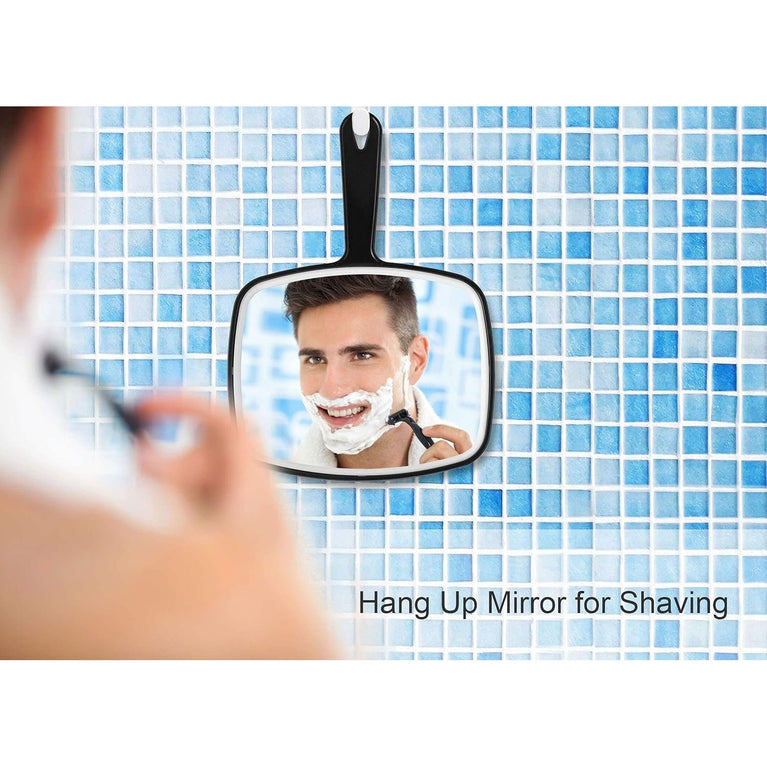 Classic Black Handheld Mirror with Handle, Single-Sided Square Design