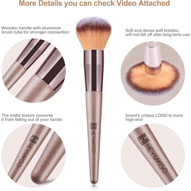 15-Piece Professional Champagne Gold Makeup Brush Set with Cosmetic Bag for Women
