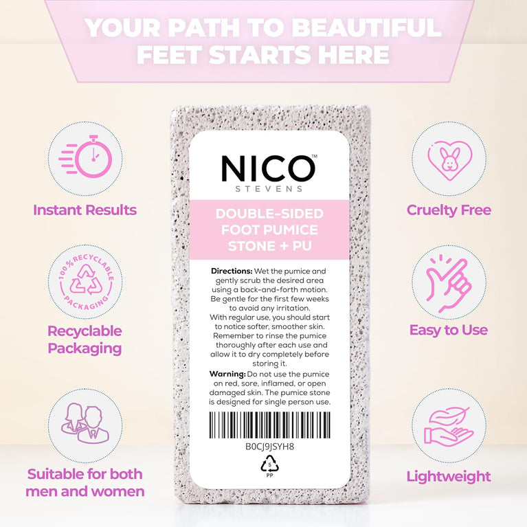 Nico Stevens Dual-Action Pumice Stone and PU Exfoliator - Superior Callus and Corn Remover for Hard Dry Skin - Perfect for Men & Women - Essential Pedicure Tool for Smooth Skin (Pink)