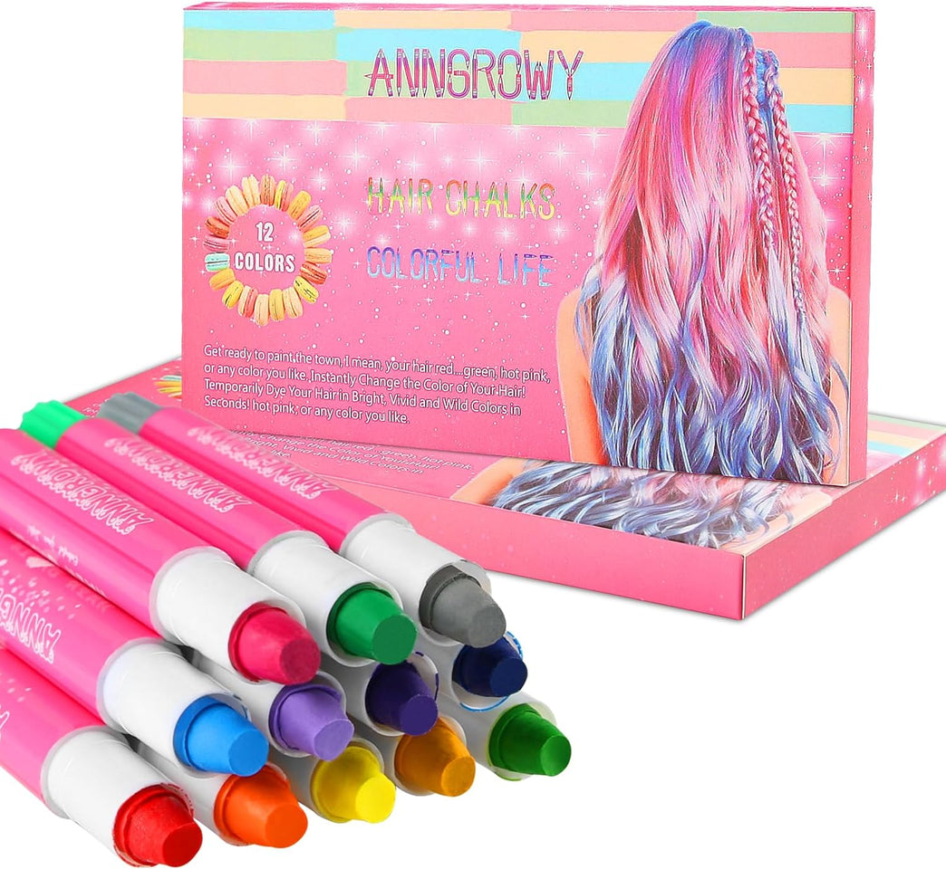 Colorful Hair Chalk Set for Kids and Adults - Temporary Hair Dye Kit with Washable Chalk Pens