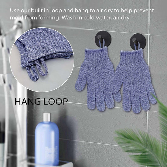 EvridWear Exfoliating Dual Texture Bath Gloves for Shower, Spa, Massage and Body Scrubs, Dead Skin Cell Remover, Gloves with hanging loop (1 Pair Heavy Glove)