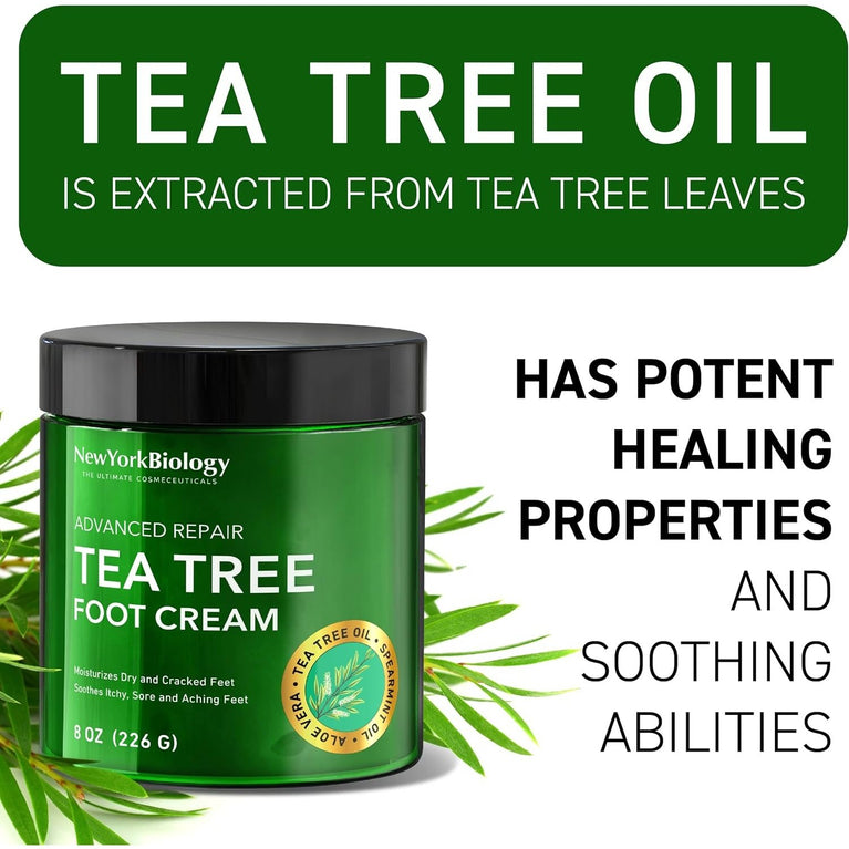 New York Biology's Tea Tree Oil Infused Foot Cream for Athlete's Foot, Nail Fungus, and Dry, Itchy Skin Relief - 226g
