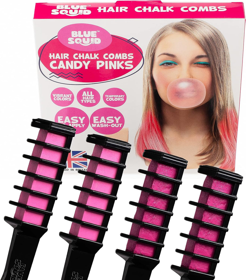 Pink Squid Hair Chalk Combs for Kids - Vibrant 4pcs Two-Tone Temporary Hair Dye Set