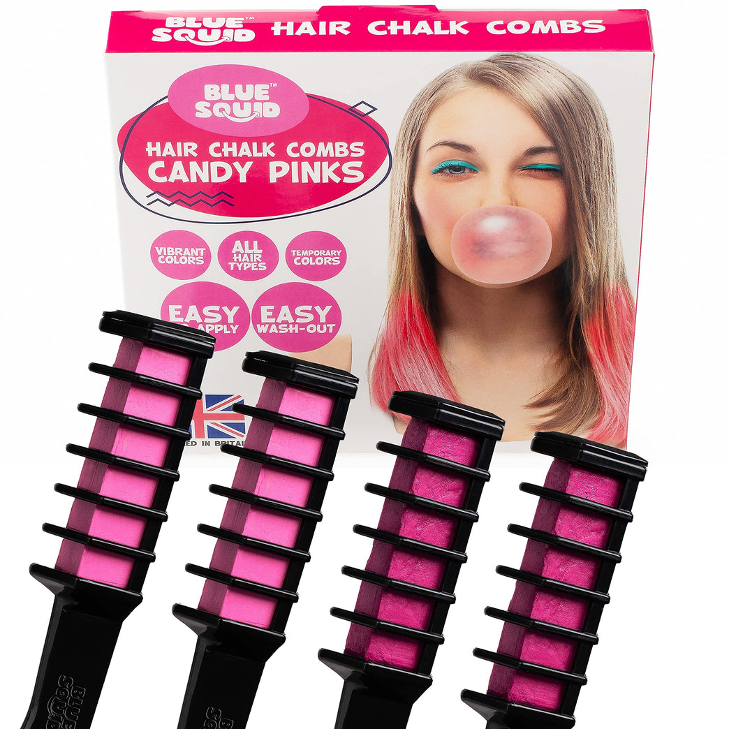 Pink Squid Hair Chalk Combs for Kids - Vibrant 4pcs Two-Tone Temporary Hair Dye Set