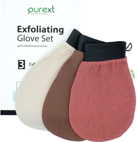 PureXT 3 Exfoliating Gloves - Kessa Hammam Body Scrubber - Fake Tan Remover Exfoliator Mitts (Mixed)