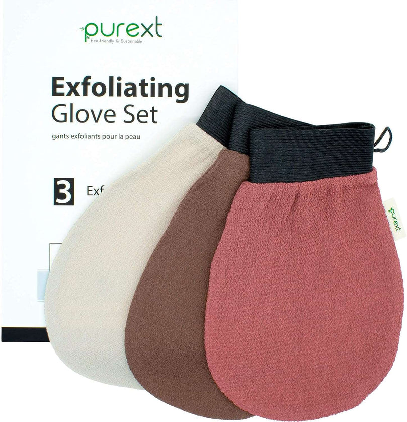 PureXT 3 Exfoliating Gloves - Kessa Hammam Body Scrubber - Fake Tan Remover Exfoliator Mitts (Mixed)