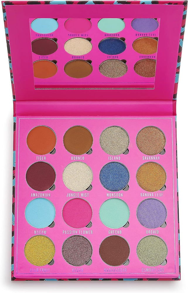 Wild Jungle Extravaganza: 16 Shade Eyeshadow Palette by Makeup Obsession London - Neon Inspired, Vegan and Cruelty Free, 20.8g