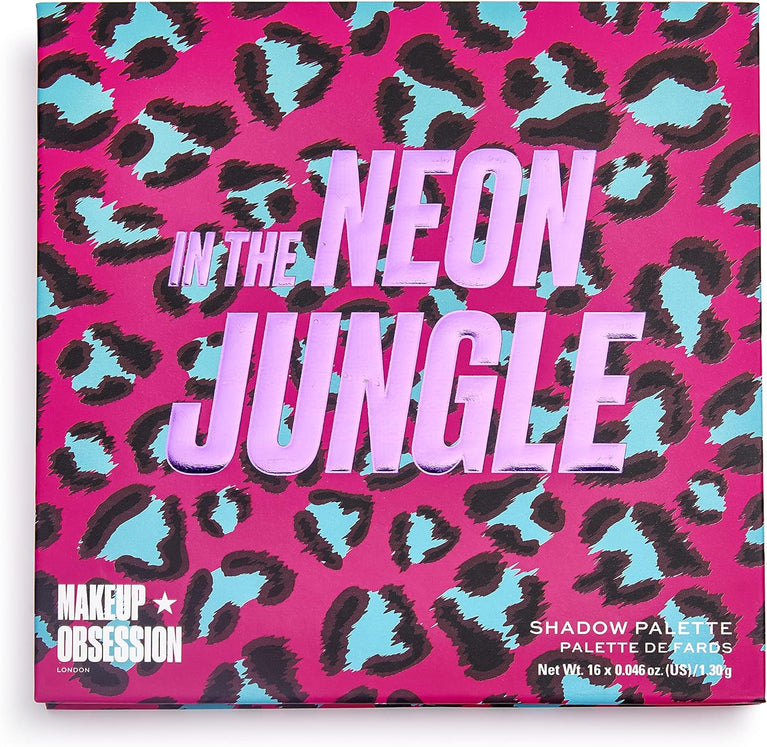 Wild Jungle Extravaganza: 16 Shade Eyeshadow Palette by Makeup Obsession London - Neon Inspired, Vegan and Cruelty Free, 20.8g