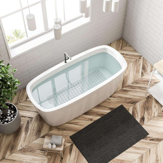 Bathtub Mat Non Slip – 100 x 40 CM Non Slip Bath Mat – Easy Clean Non Slip Shower Mats – Sturdy Suction Cup Attaching – Comfortable for Feet – Draining Holes – Modern Design Anti Mould (White)
