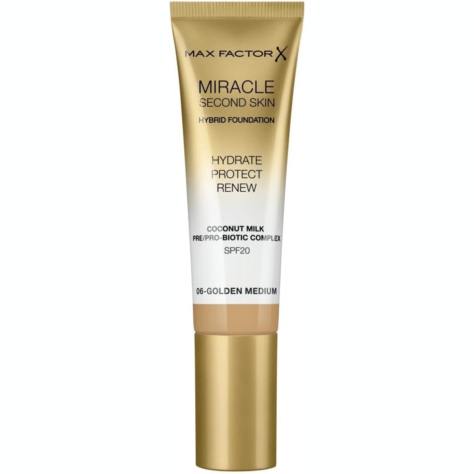 Max Factor Golden Medium Miracle Second Skin Foundation - Hydrating and Renewing, 30 ml
