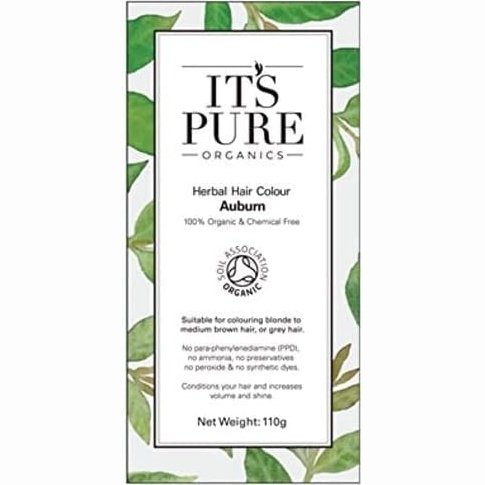 It's Pure Organic Henna Hair Dye in Auburn | 100% Natural, Vegan, & Gluten Free | PPD Free Hair Dye, Ammonia Free, Resorcinol Free, & Peroxide Free | Volumising, Strengthening, & Revitalising |