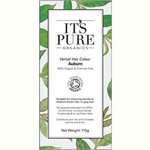 It's Pure Organic Henna Hair Dye in Auburn | 100% Natural, Vegan, & Gluten Free | PPD Free Hair Dye, Ammonia Free, Resorcinol Free, & Peroxide Free | Volumising, Strengthening, & Revitalising |