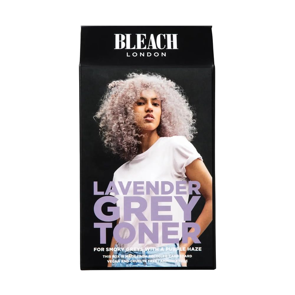 Bleach London Lavender Grey Toner Kit - Ammonia-Free Toning for Silvery Lilac Finish - Ideal to neutralise brassy yellow in Light Blonde Hair - with Smooth and Shine Complex (Complete Kit)