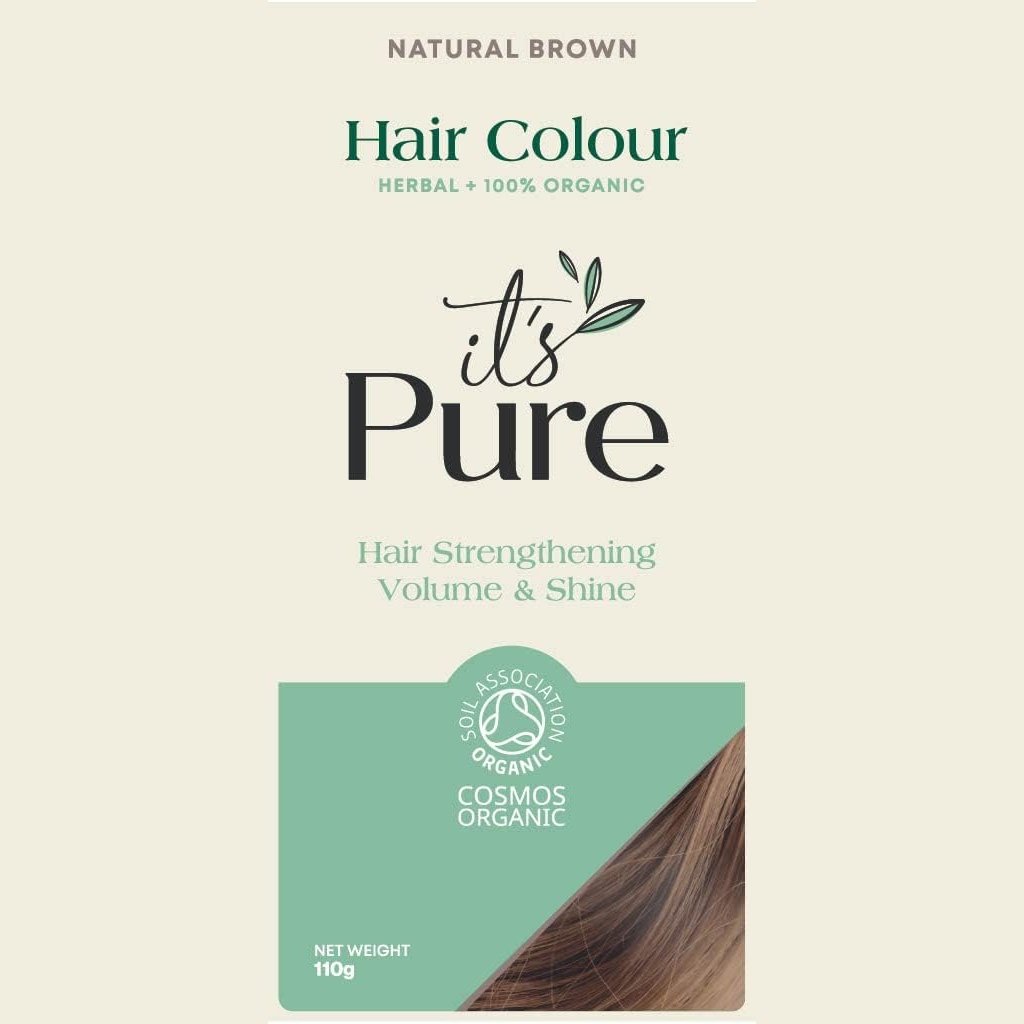 It's Pure Organic Henna Hair Dye in Natural Brown | 100% Natural, Vegan, & Gluten Free | PPD Free Hair Dye, Ammonia Free, Resorcinol Free, & Peroxide Free | Volumising, Strengthening, & Revitalising |