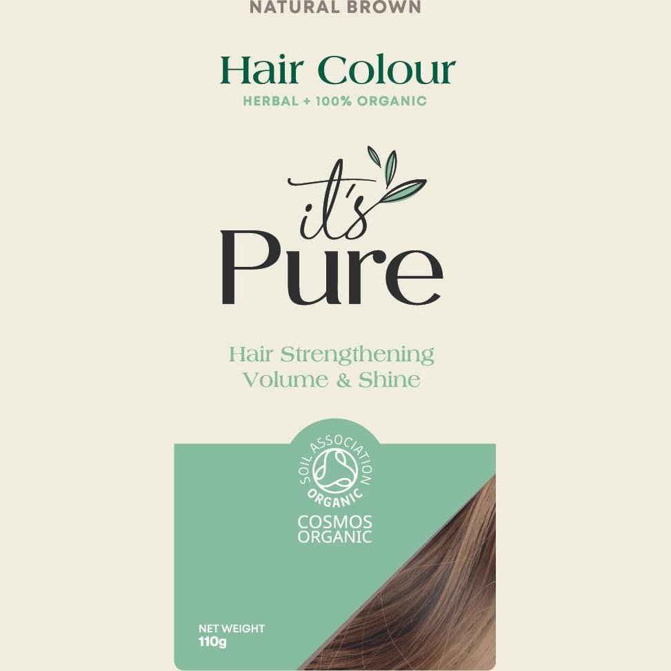 It's Pure Organic Henna Hair Dye in Natural Brown | 100% Natural, Vegan, & Gluten Free | PPD Free Hair Dye, Ammonia Free, Resorcinol Free, & Peroxide Free | Volumising, Strengthening, & Revitalising |