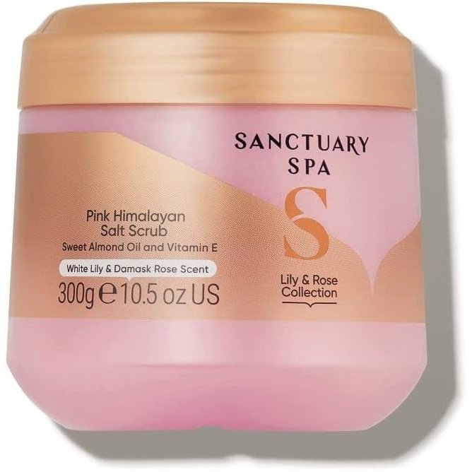 Sanctuary Spa Lily and Rose Salt Body Scrub, Exfoliating Pink Himalayan Salt with Vitamin E and Almond Oil, Vegan and Cruelty Free, 300g - Luxurious Exfoliating Body Scrub with Pink Himalayan Salt