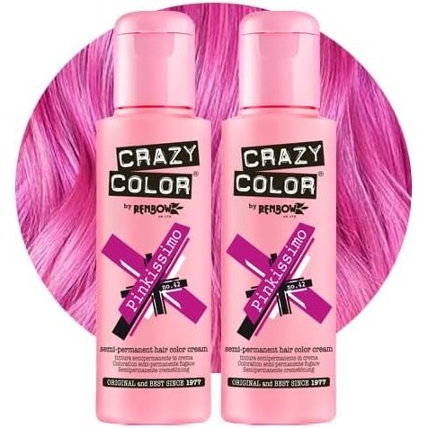 Crazy Color Vibrant Pinkissimo Semi-Permanent Hair Dye Duo. Highly Pigmented Magenta Conditioning & Oil Nourishing Vegan Formula | No Bleach or Ammonia | 200ml
