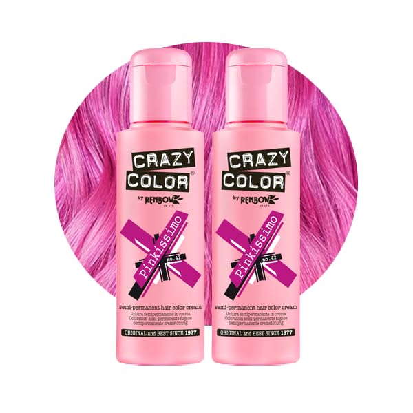 Crazy Color Vibrant Pinkissimo Semi-Permanent Hair Dye Duo. Highly Pigmented Magenta Conditioning & Oil Nourishing Vegan Formula | No Bleach or Ammonia | 200ml