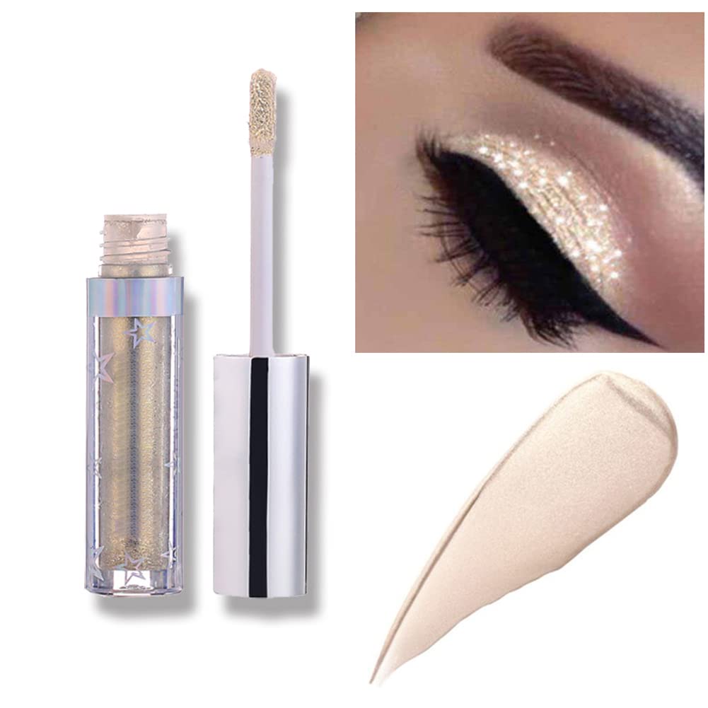 Weixinbuy Glamorous Glitter Liquid Eyeshadow - 12 Metallic Shades, Long-Lasting, Waterproof & Highly Pigmented (101#Cream)