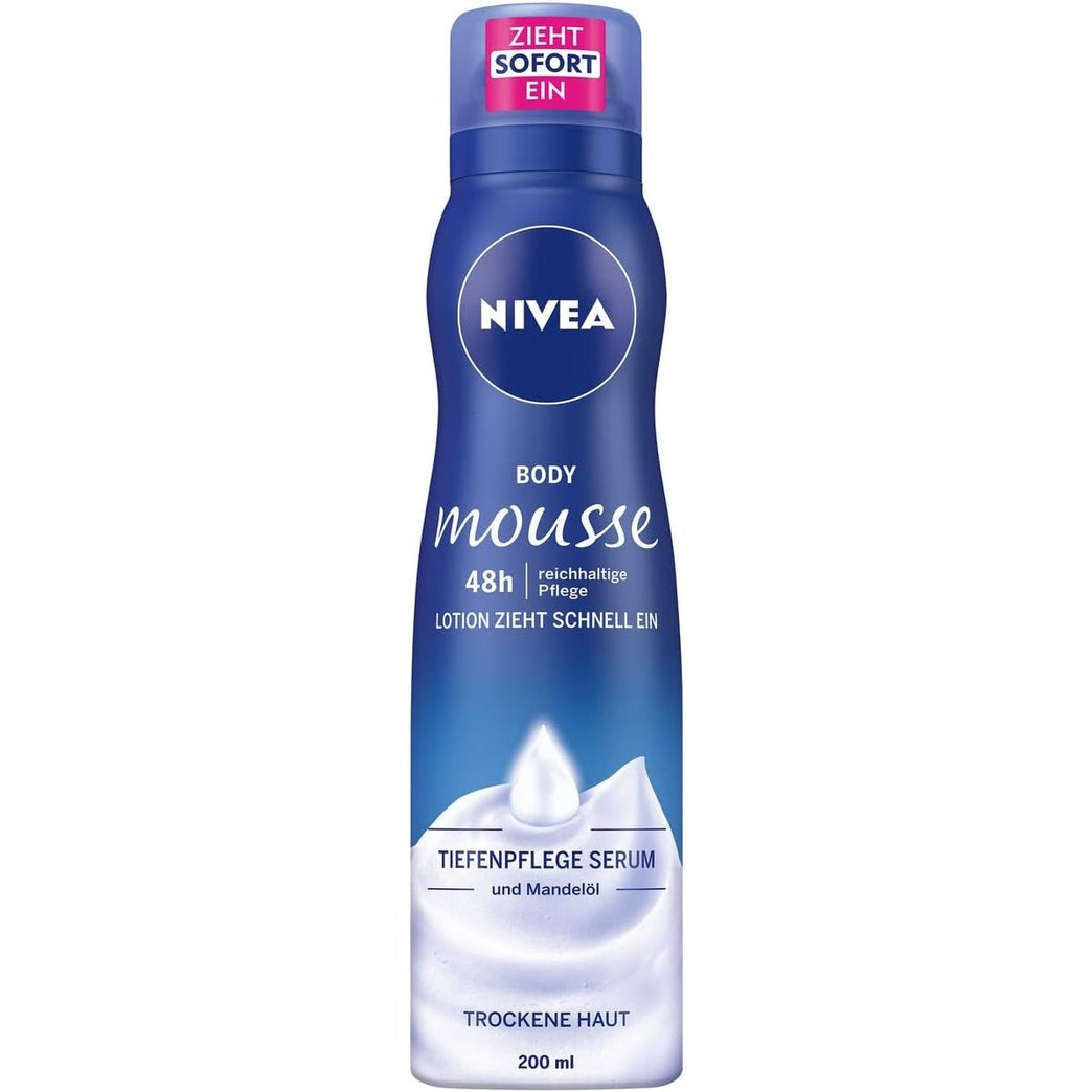 Nivea Almond Oil Body Mousse for Dry Skin, 200 ml Dispenser