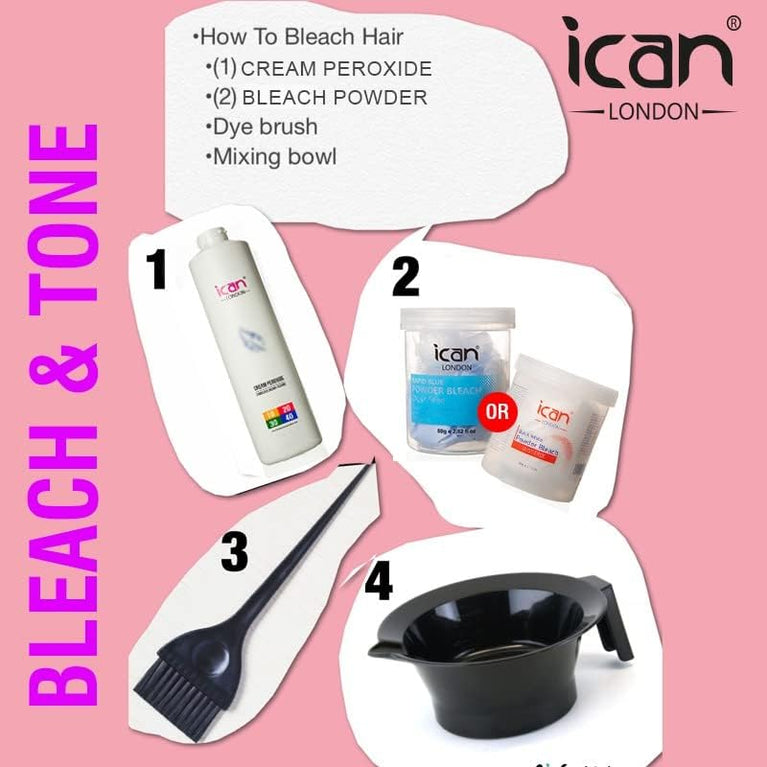 ICAN LONDON BLEACHING SET - 20 Vol Cream Peroxide 6% 1000ml + Rapid Blue Powder Bleach 500g