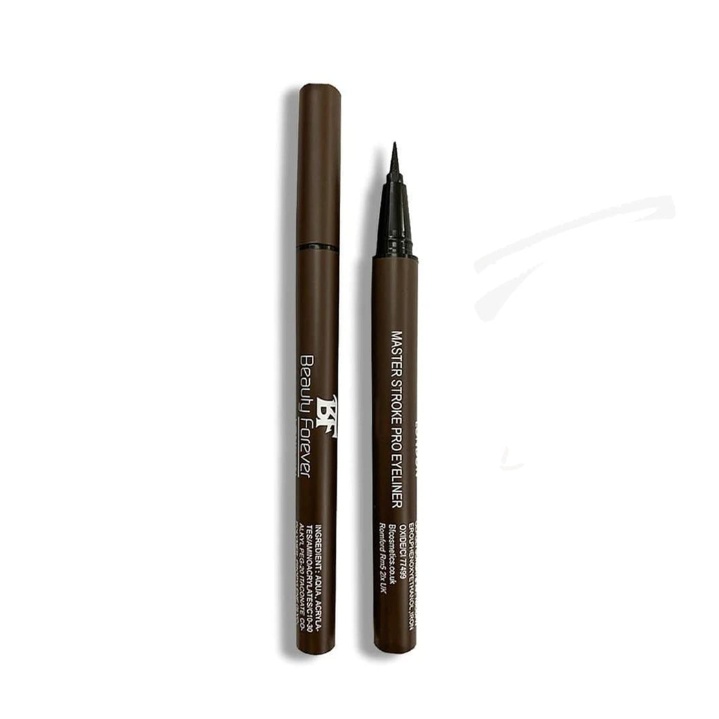 Beauty Forever Master Stroke Pro Eyeliner, Felt Tip Pen Eyeliner, Semi Matte Finish, Long Lasting, Waterproof, Face Painting, Smudge Proof, Suitable For All Eye Shapes, Available in 2 Shades (Brown)