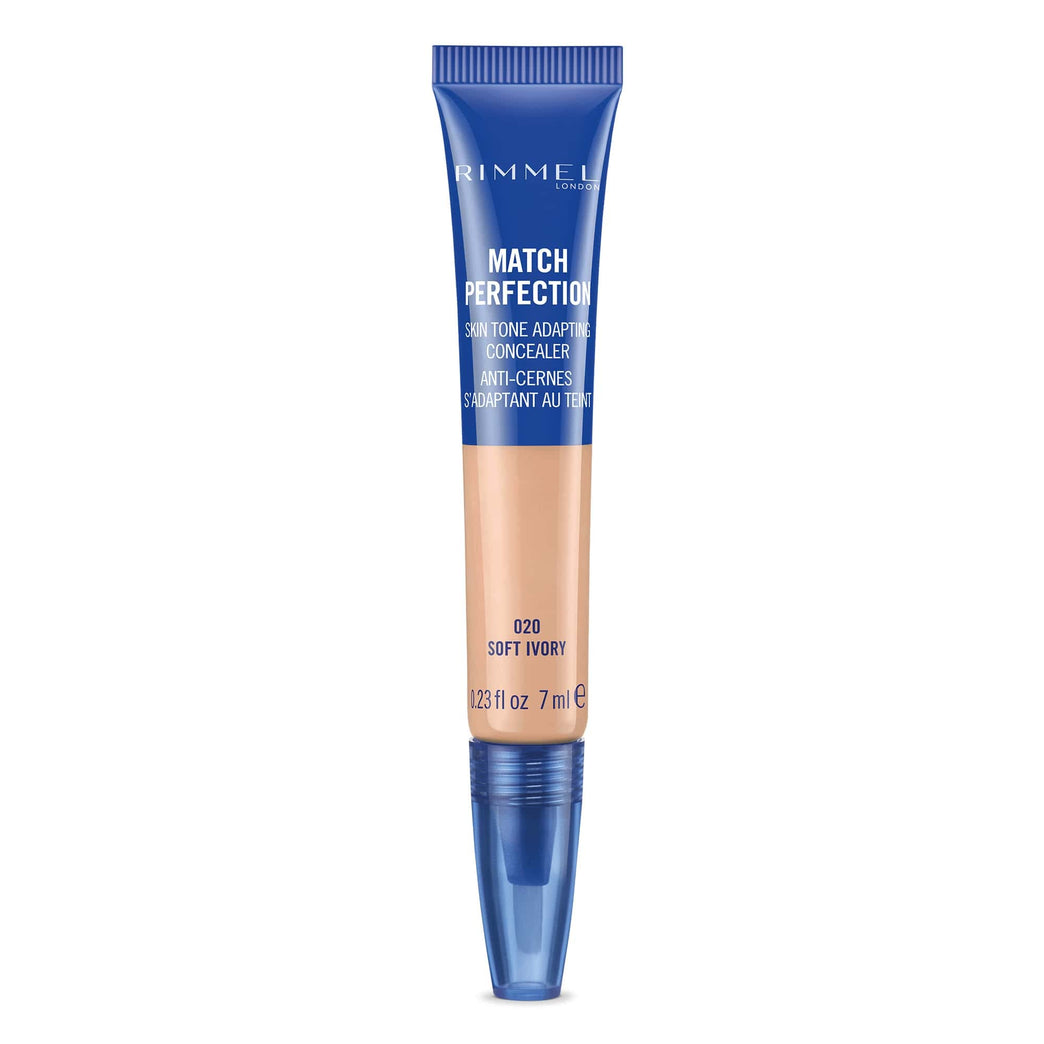 Rimmel London Match Perfection Light Coverage Blendable Liquid Concealer, 020 Soft Ivory, 7 ml