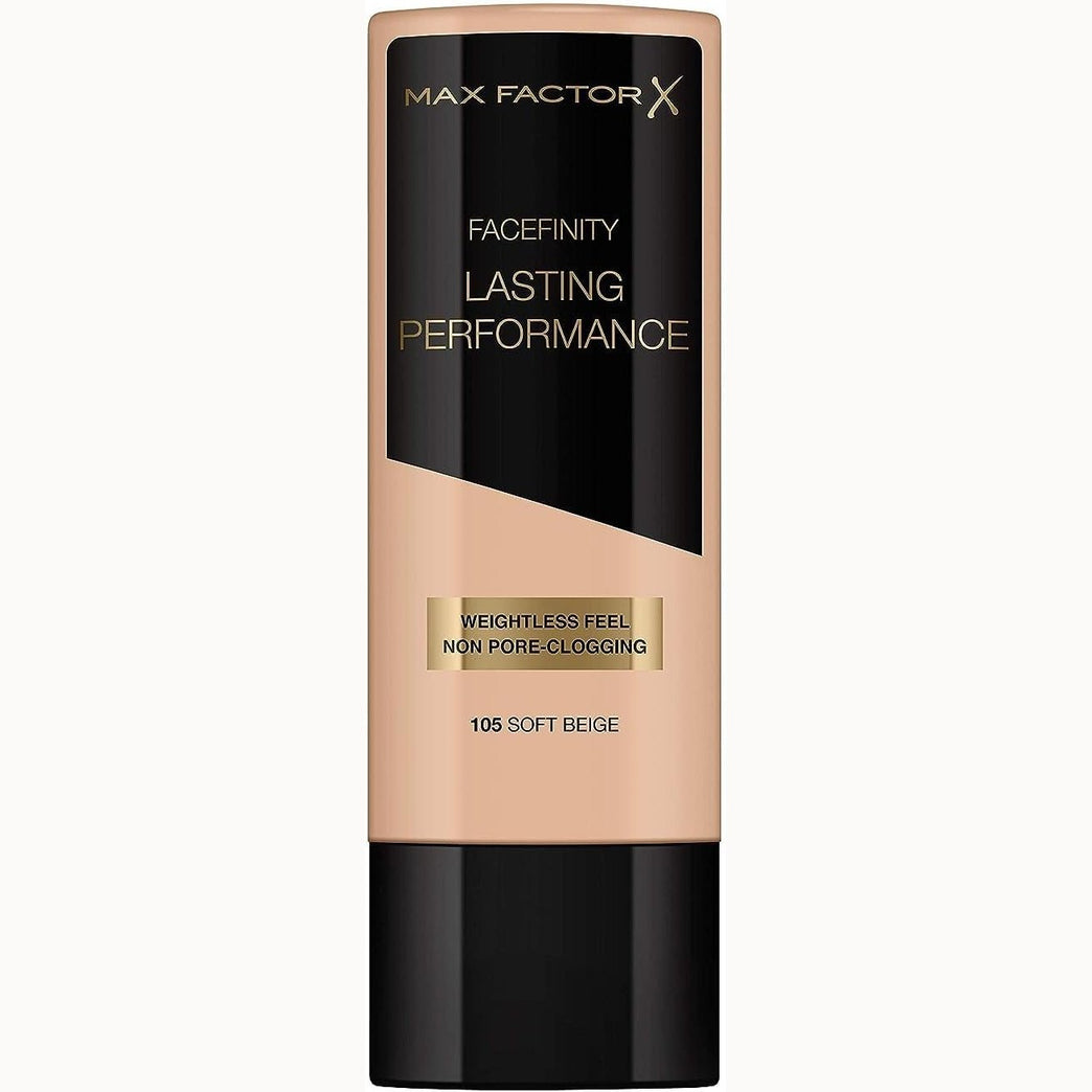 Max Factor 8-Hour Touch-Proof Liquid Foundation in 105 Soft Beige - 35ml, Fragrance-Free & Suitable for Sensitive Skin