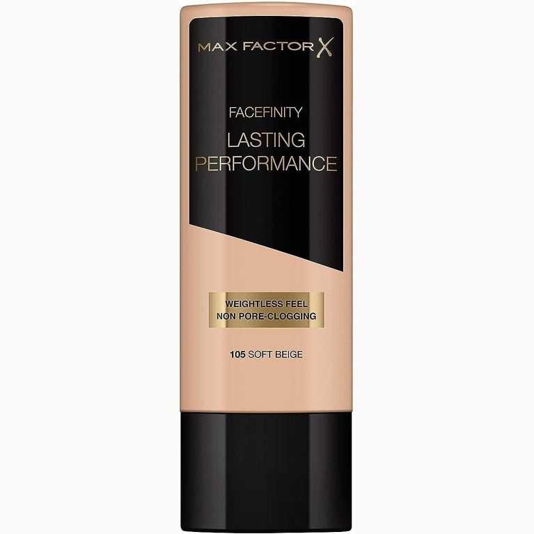 Max Factor 8-Hour Touch-Proof Liquid Foundation in 105 Soft Beige - 35ml, Fragrance-Free & Suitable for Sensitive Skin