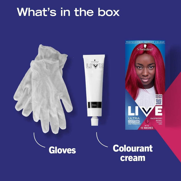 Live Ultra Brights Or Pastels, Vibrant Semi Permanent Pink Hair Dye, 91 Raspberry Rebel, 1 Count (Pack of 1)