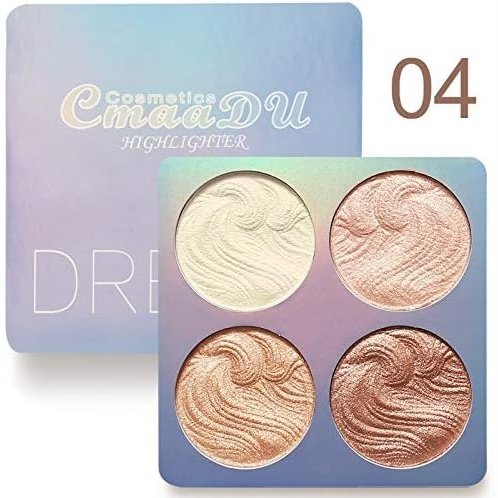 Radiant Glow 4-Shade Baked Powder Bronzing and Highlighting Palette with LyDia® Small Black Fan Makeup Brush
