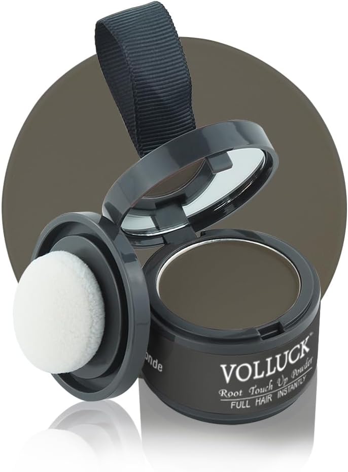 VOLLUCK Root Touch Up Hair Powder Root Cover Up Hairline Shadow Powder Dark Brown for Thinning Hair for Women and Men, Bald Spots, Eyebrows, Beard Line, Dark Blonde (Gray)