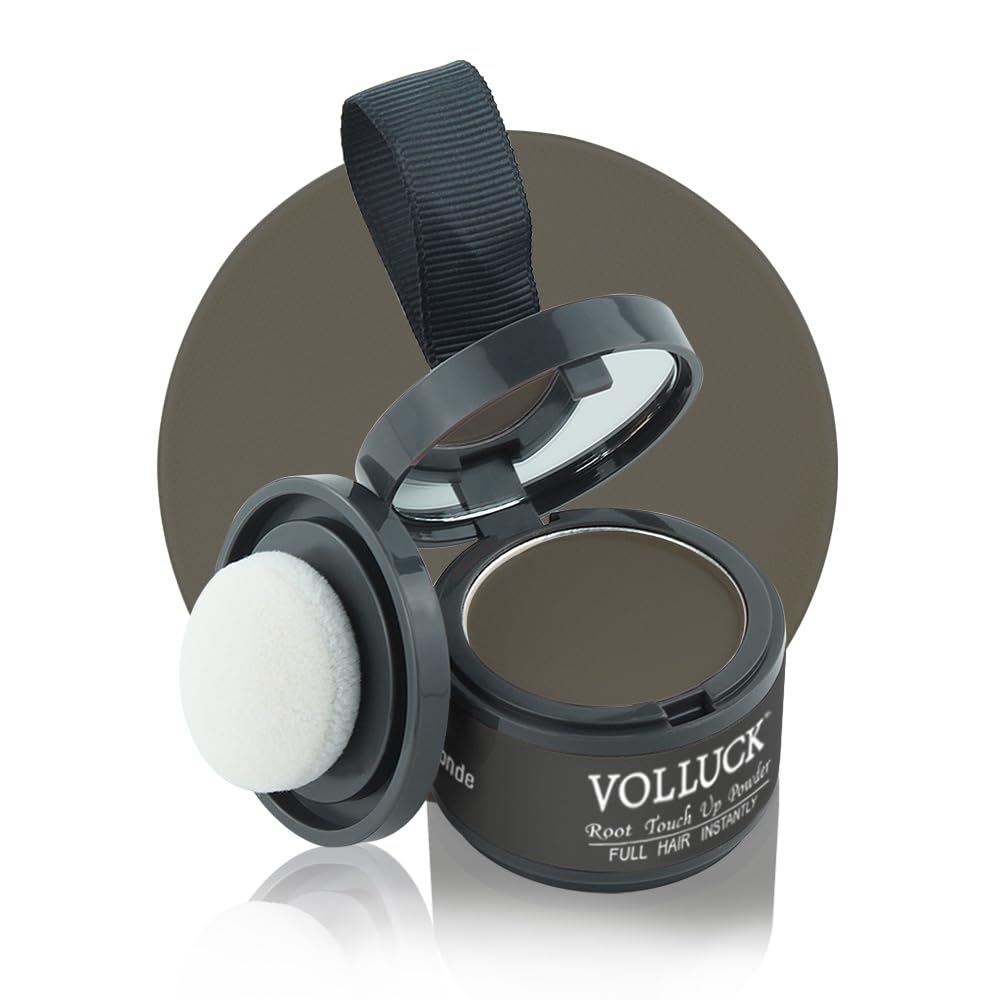 VOLLUCK Root Touch Up Hair Powder Root Cover Up Hairline Shadow Powder Dark Brown for Thinning Hair for Women and Men, Bald Spots, Eyebrows, Beard Line, Dark Blonde (Gray)