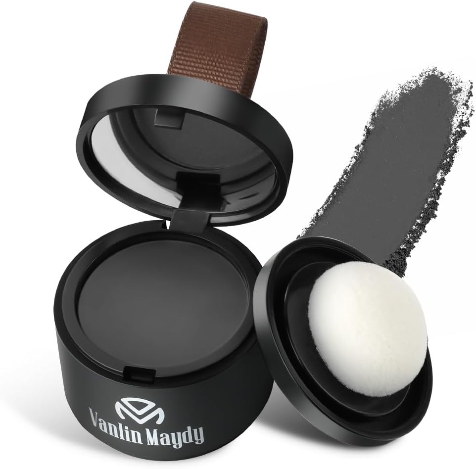 Instantly Hairline Powder, Hair Root Touch Up Powder Conceal Receding Hairline, Windproof&Sweatproof Hair Root Concealer, Professional Hairline Shadow Powder with Mirror and Puff(Natural Black)