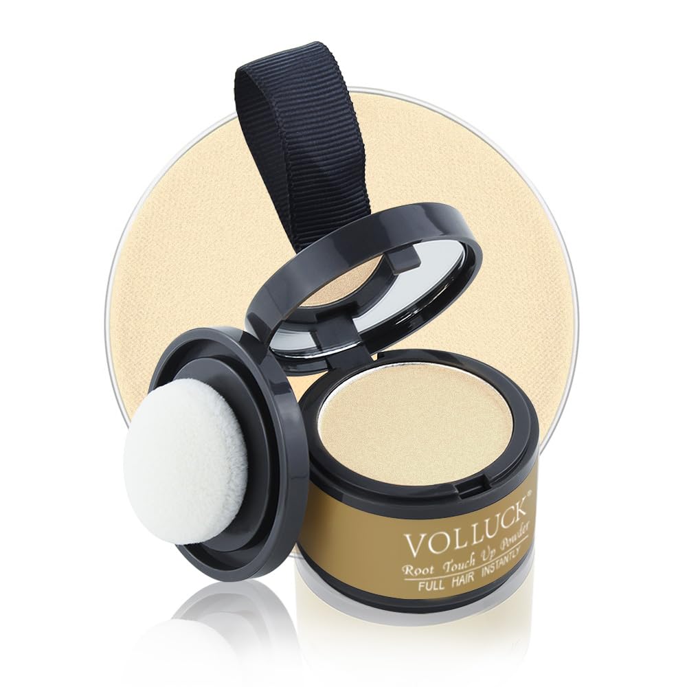VOLLUCK Root Touch Up Hair Powder Root Cover Up Hairline Shadow Powder Dark Brown for Thinning Hair for Women and Men, Bald Spots, Eyebrows, Beard Line, Dark Blonde (Light Blonde)