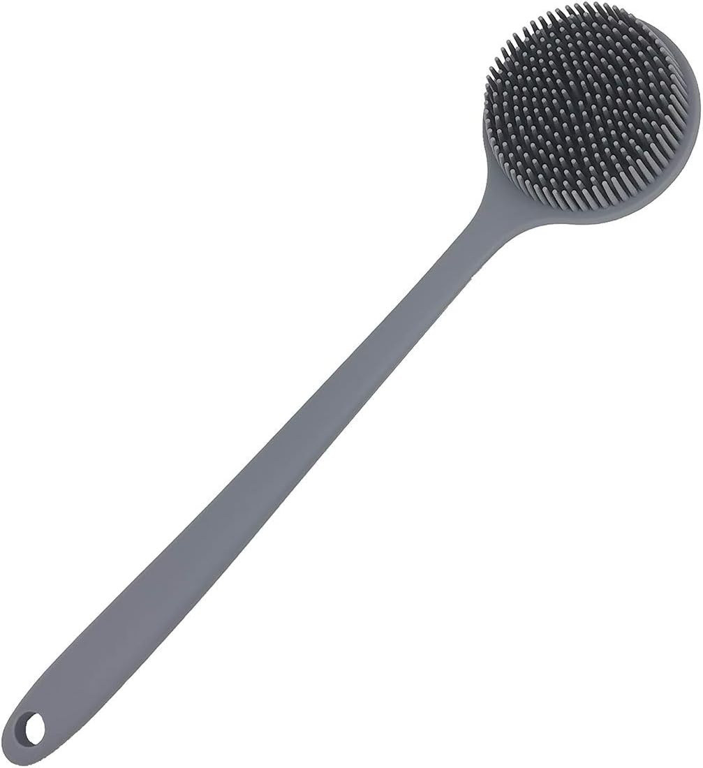 Long Handle Silicone Back Scrubber for Shower and Bath Body Cleaning (Gray)