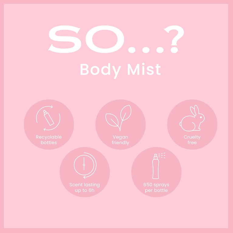 So...? Luscious Four Womens Body Mist Gift Set with Four Fragrances, Pink Grapefruit, Vanilla, Candy Floss, & Sweet Pea - 4x100ml