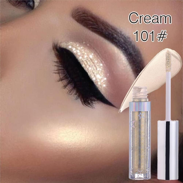 Weixinbuy Glamorous Glitter Liquid Eyeshadow - 12 Metallic Shades, Long-Lasting, Waterproof & Highly Pigmented (101#Cream)