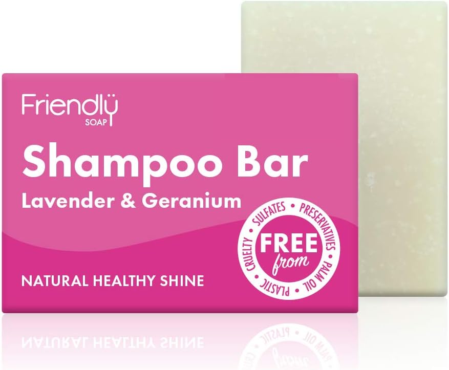 Friendly Soap - Lavender & Geranium Shampoo Bar, Handmade with Coconut & Essential Oils, Vegan, Eco-Friendly, 95g